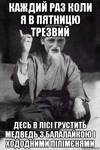 каждий раз коли я в пятницю трезвий десь в лісі грустить медведь з балалайкою і хододними пілімєнями, Мем Мудрий паца