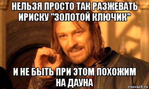 нельзя просто так разжевать ириску "золотой ключик" и не быть при этом похожим на дауна, Мем Нельзя просто так взять и (Боромир мем)