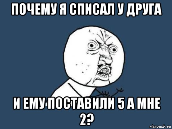 почему я списал у друга и ему поставили 5 а мне 2?, Мем Ну почему