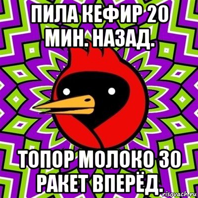 пила кефир 20 мин. назад. топор молоко 30 ракет вперёд., Мем Омская птица