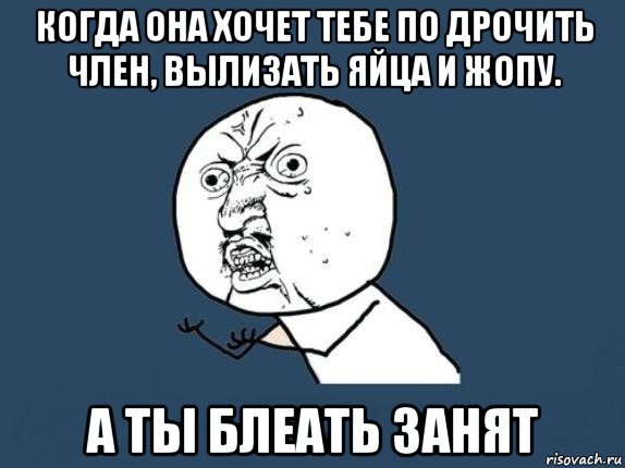 когда она хочет тебе по дрочить член, вылизать яйца и жопу. а ты блеать занят, Мем  почему мем