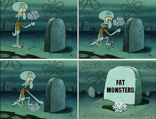 Fat
Monsters, Комикс  Сквидвард хоронит