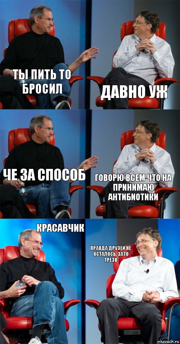 ТЫ пить то бросил Давно уж Че за способ Говорю всем что на принимаю антибиотики Красавчик правда друзей не осталось, зато трезв, Комикс Стив Джобс и Билл Гейтс (6 зон)