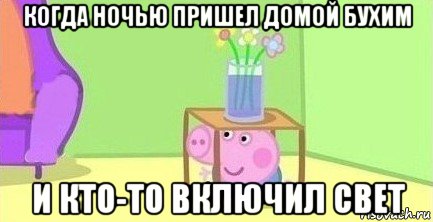 когда ночью пришел домой бухим и кто-то включил свет, Мем  Свинка пеппа под столом