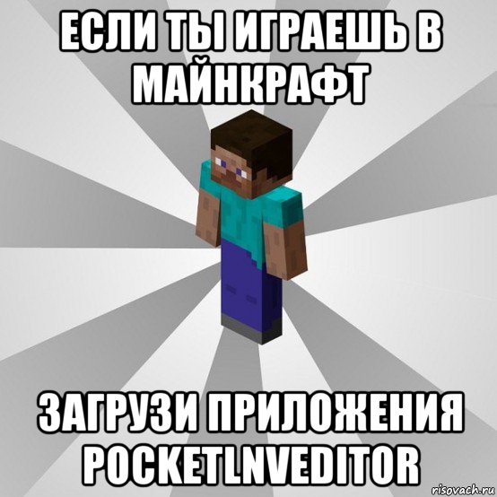 если ты играешь в майнкрафт загрузи приложения pocketlnveditor, Мем Типичный игрок Minecraft