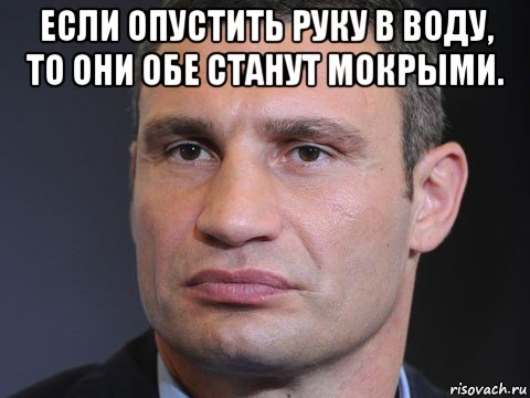 если опустить руку в воду, то они обе станут мокрыми. , Мем Типичный Кличко