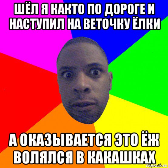 шёл я както по дороге и наступил на веточку ёлки а оказывается это ёж волялся в какашках, Мем  Типичный Негр