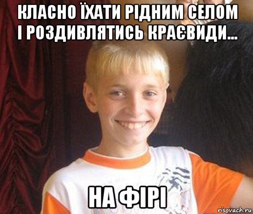 класно їхати рідним селом і роздивлятись краєвиди... на фірі, Мем Типичный школьник