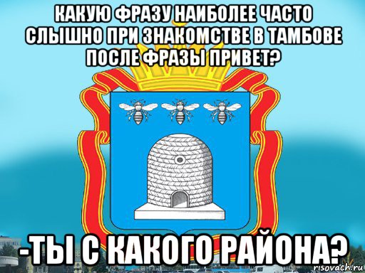 какую фразу наиболее часто слышно при знакомстве в тамбове после фразы привет? -ты с какого района?