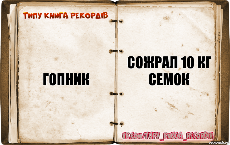 Гопник сожрал 10 кг семок, Комикс  Типу книга рекордв