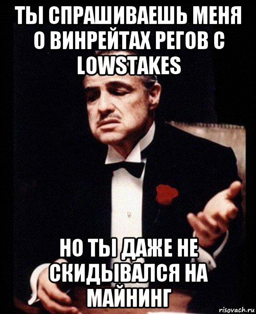 ты спрашиваешь меня о винрейтах регов с lowstakes но ты даже не скидывался на майнинг, Мем ты делаешь это без уважения