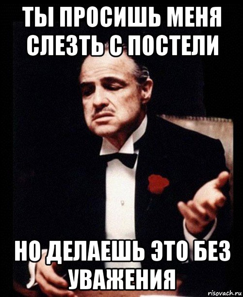 ты просишь меня слезть с постели но делаешь это без уважения, Мем ты делаешь это без уважения