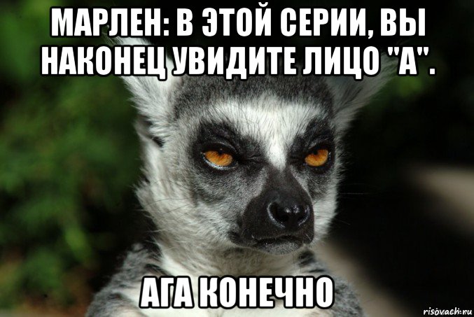 марлен: в этой серии, вы наконец увидите лицо "а". ага конечно, Мем   Я збагоен