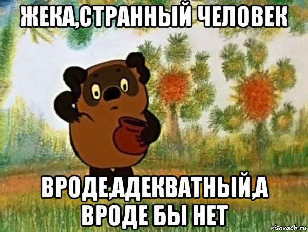 жека,странный человек вроде,адекватный,а вроде бы нет, Мем Винни пух чешет затылок