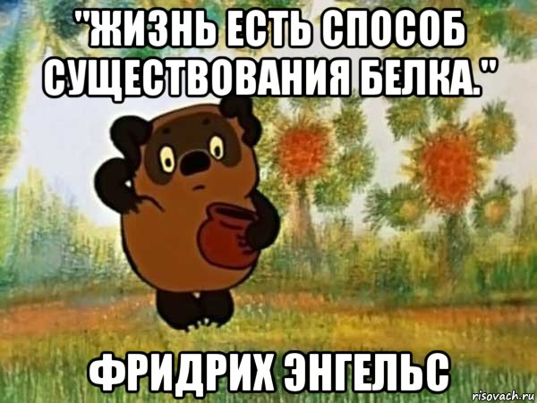 "жизнь есть способ существования белка." фридрих энгельс, Мем Винни пух чешет затылок