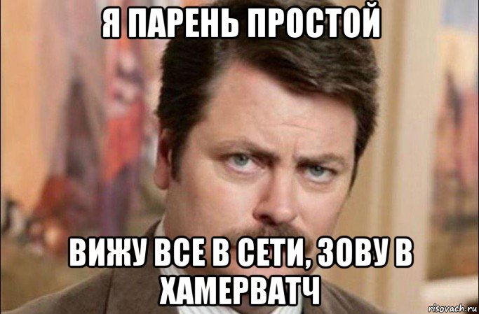 я парень простой вижу все в сети, зову в хамерватч, Мем  Я человек простой