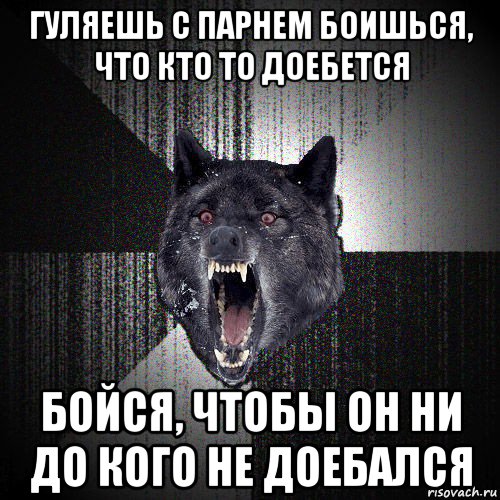 гуляешь с парнем боишься, что кто то доебется бойся, чтобы он ни до кого не доебался, Мем  Злобный волк