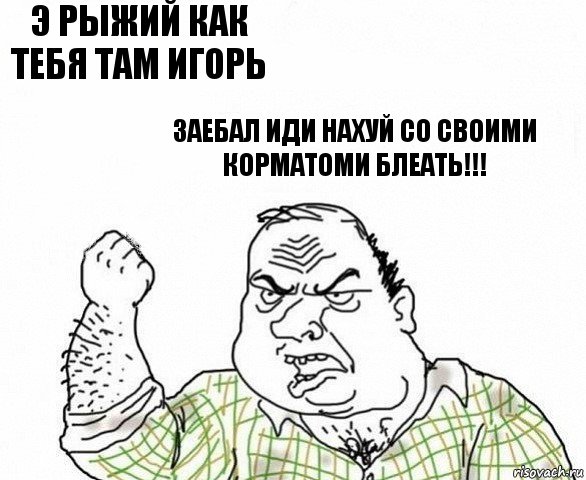 э рыжий как тебя там игорь заебал иди нахуй со своими корматоми блеать!!!