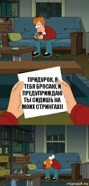 Придурок, я тебя бросаю, и предуприждаю ты сидишь на моих стрингах((, Комикс  Фрай с запиской