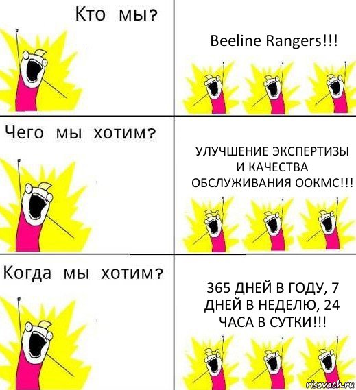 Beeline Rangers!!! Улучшение экспертизы и качества обслуживания ООКМС!!! 365 дней в году, 7 дней в неделю, 24 часа в сутки!!!, Комикс Что мы хотим