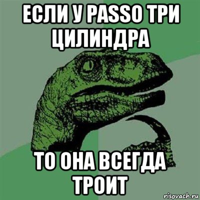 если у passo три цилиндра то она всегда троит, Мем Филосораптор