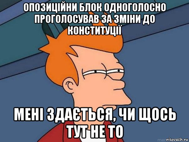 опозиційни блок одноголосно проголосував за зміни до конституції мені здається, чи щось тут не то, Мем  Фрай (мне кажется или)