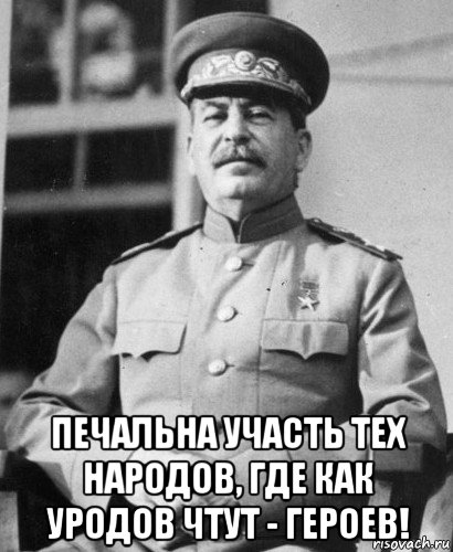  печальна участь тех народов, где как уродов чтут - героев!, Мем   Сталин в фуражке