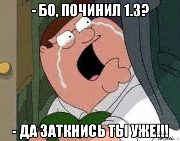 - бо, починил 1.3? - да заткнись ты уже!!!, Мем Гриффин плачет