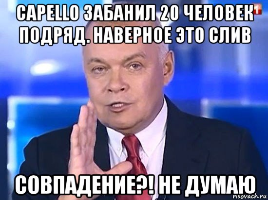 capello забанил 20 человек подряд. наверное это слив совпадение?! не думаю, Мем Киселёв 2014