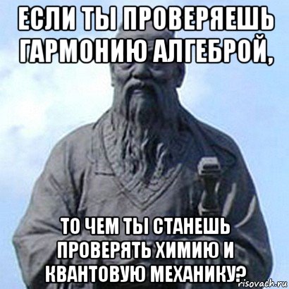 если ты проверяешь гармонию алгеброй, то чем ты станешь проверять химию и квантовую механику?, Мем  конфуций