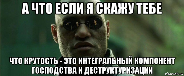 а что если я скажу тебе что крутость - это интегральный компонент господства и деструктуризации, Мем  морфеус