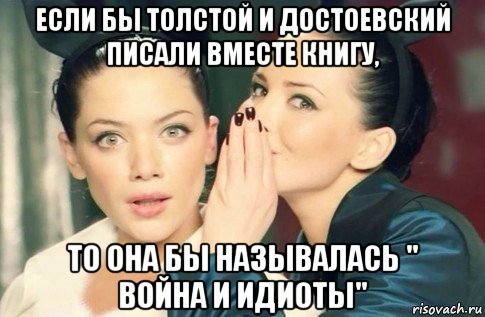 если бы толстой и достоевский писали вместе книгу, то она бы называлась " война и идиоты", Мем  Он