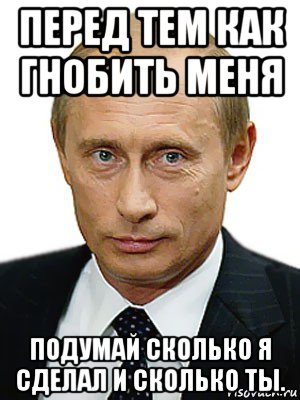 перед тем как гнобить меня подумай сколько я сделал и сколько ты., Мем Путин