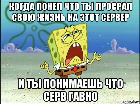 когда понел что ты просрал свою жизнь на этот сервер и ты понимаешь что серв гавно, Мем Спанч Боб плачет