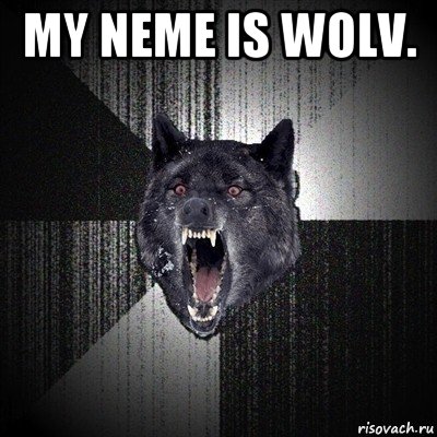 my neme is wolv. , Мем Сумасшедший волк