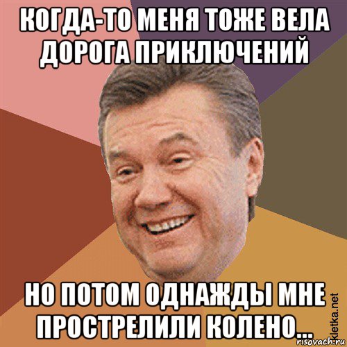 когда-то меня тоже вела дорога приключений но потом однажды мне прострелили колено..., Мем Типовий Яник