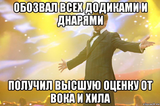 обозвал всех додиками и днарями получил высшую оценку от вока и хила, Мем Тони Старк (Роберт Дауни младший)