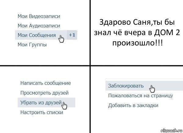 Здарово Саня,ты бы знал чё вчера в ДОМ 2 произошло!!!, Комикс  Удалить из друзей