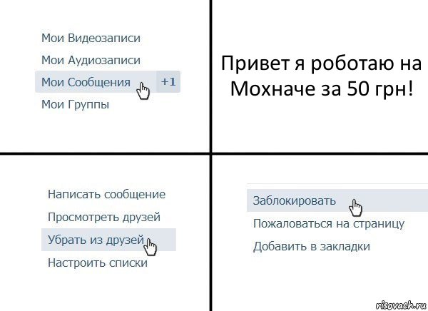 Привет я роботаю на Мохначе за 50 грн!, Комикс  Удалить из друзей