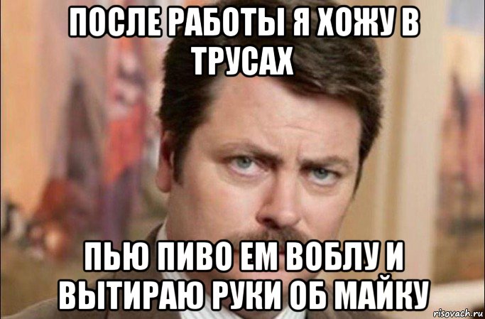 после работы я хожу в трусах пью пиво ем воблу и вытираю руки об майку, Мем  Я человек простой