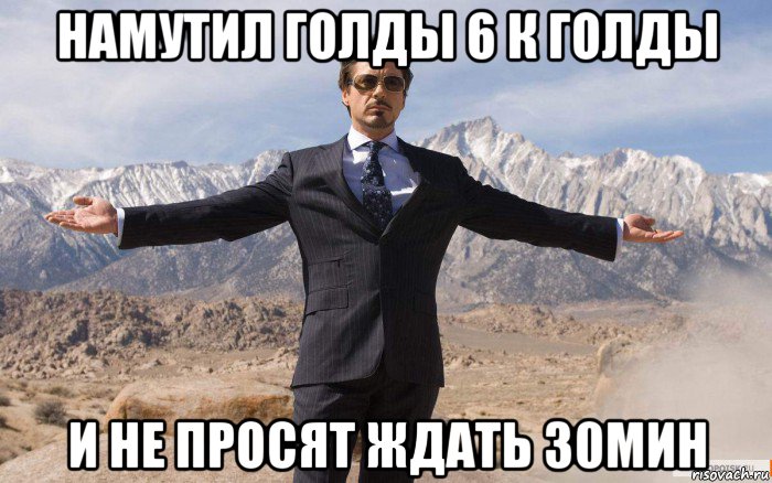 намутил голды 6 к голды и не просят ждать 30мин, Мем железный человек