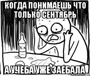 когда понимаешь что только сентябрь а учеба уже заебала, Мем Алкоголик-кадр