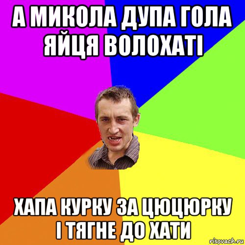 а микола дупа гола яйця волохаті хапа курку за цюцюрку і тягне до хати, Мем Чоткий паца