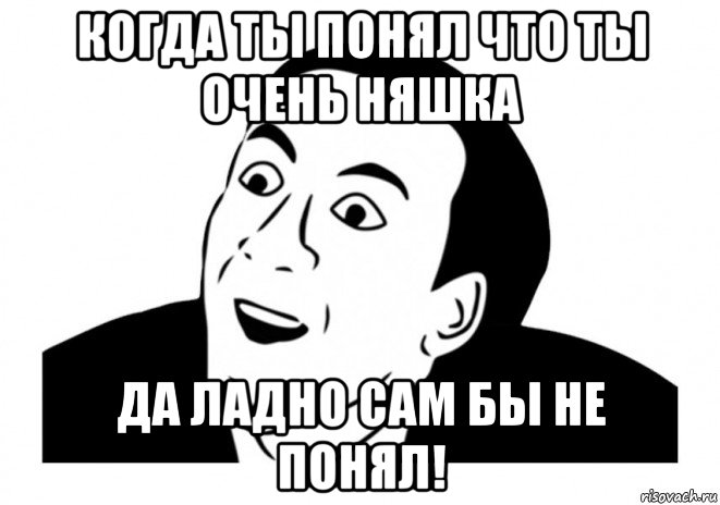 когда ты понял что ты очень няшка да ладно сам бы не понял!, Мем   да ладно (Кейдж)