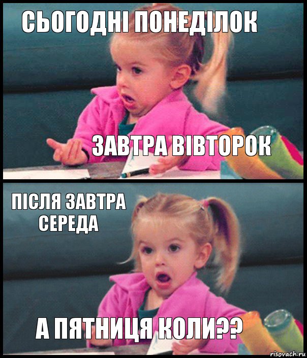 Сьогодні Понеділок Завтра Вівторок Після завтра Середа а Пятниця коли??, Комикс  Возмущающаяся девочка