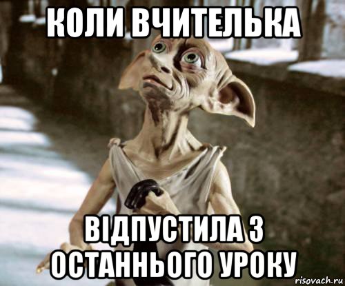 коли вчителька відпустила з останнього уроку, Мем добби