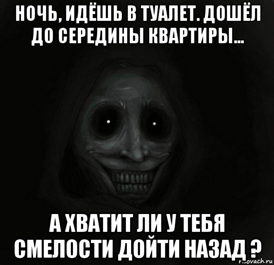 ночь, идёшь в туалет. дошёл до середины квартиры... а хватит ли у тебя смелости дойти назад ?, Мем Ночной гость