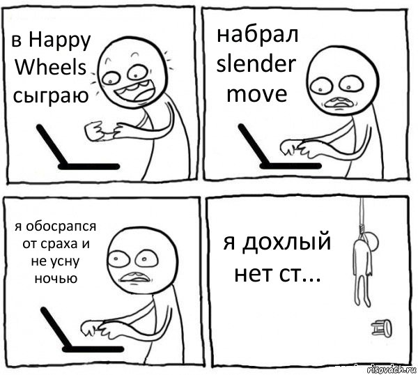 в Happy Wheels сыграю набрал slender move я обосрапся от сраха и не усну ночью я дохлый нет ст..., Комикс интернет убивает