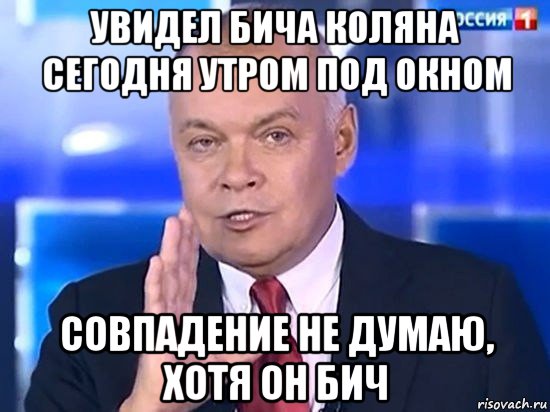 увидел бича коляна сегодня утром под окном совпадение не думаю, хотя он бич, Мем Киселёв 2014