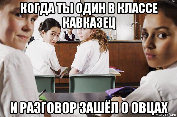 когда ты один в классе кавказец и разговор зашёл о овцах, Мем В классе все смотрят на тебя